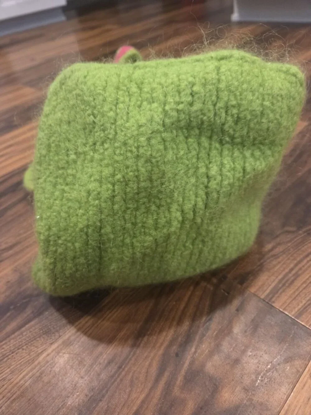 Handmade Felted Wool Tote Lime Green & Pink Parallel Straps Toggle Closure